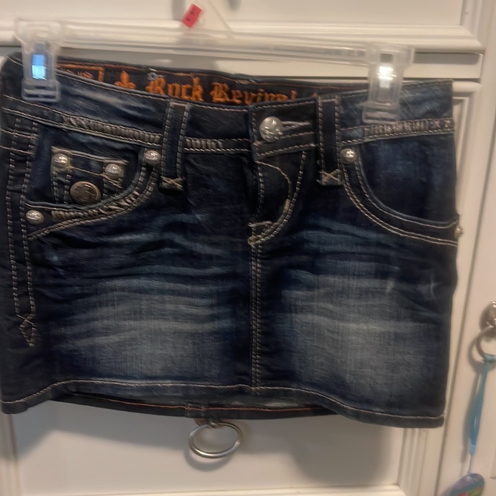 Dark Blue Denim Mini Skirt Rock Revival Buckle sz 24 / xs / 00